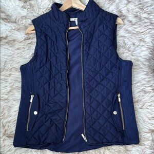 Navy Quilted Women's Vest with Gold Accents